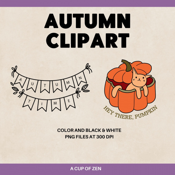Autumn Clip Art - Color and B&W