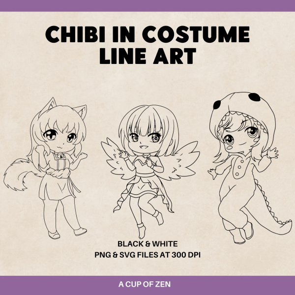 Chibi in Costume Line Art
