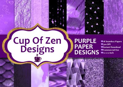 Cup of zen designs purple digital paper designs for commercial use.
