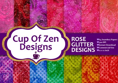 Cup of zen offers stunning rose glitter designs in a digital paper pack, suitable for commercial use.