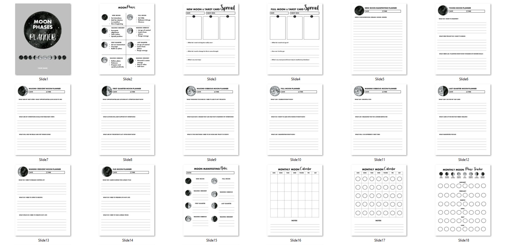 low content moon phases planner