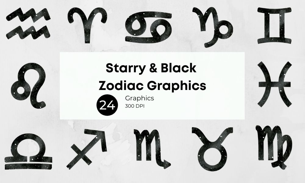 Starry & Black Zodiac Sign Graphics
