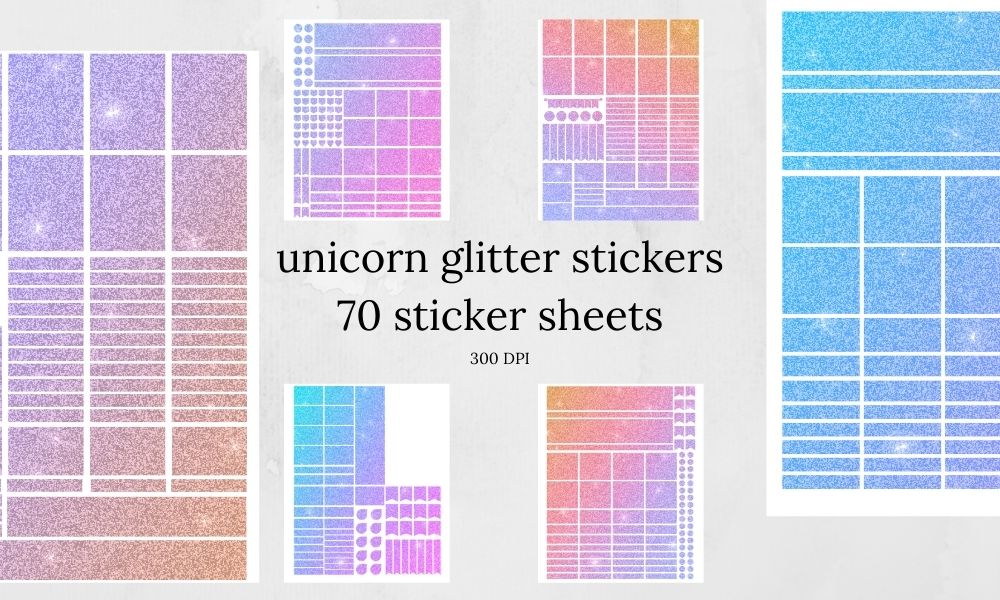 unicorn glitter stickers digital