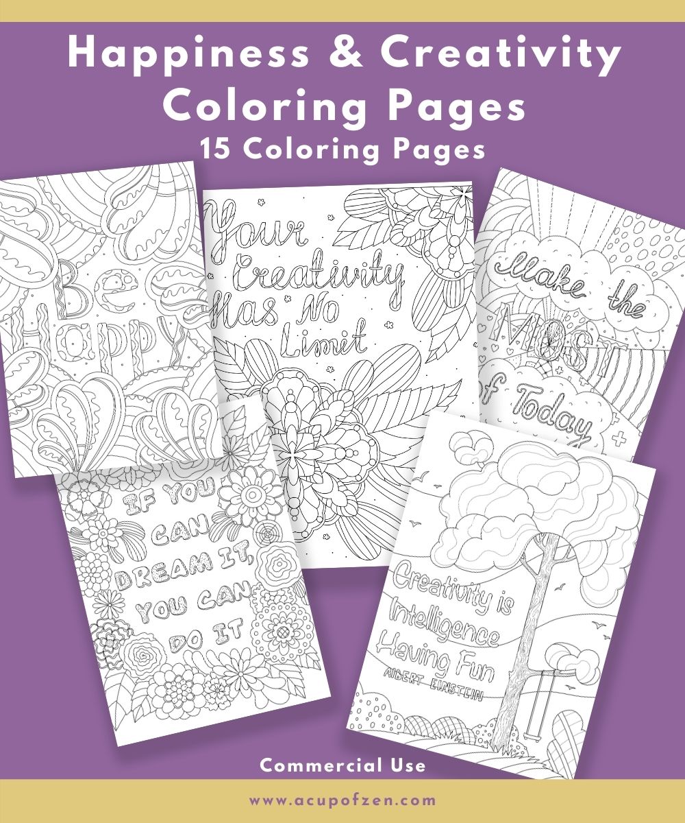 Happiness & Creativity Coloring with Words Pages