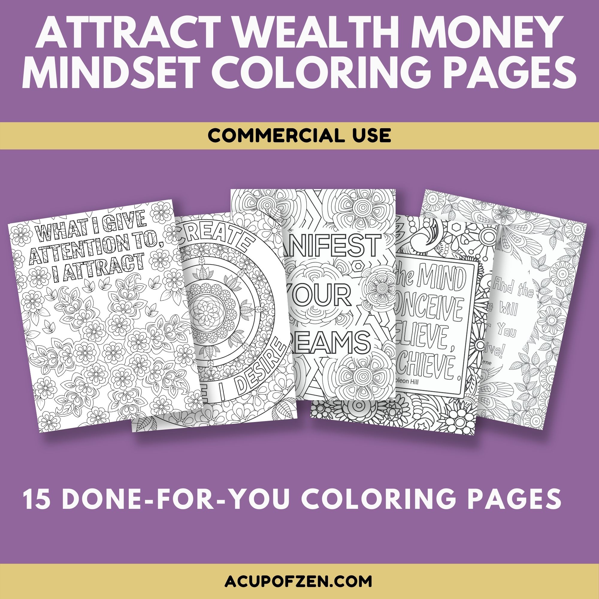 Attract Wealth Money Mindset Coloring Pages with Quotes