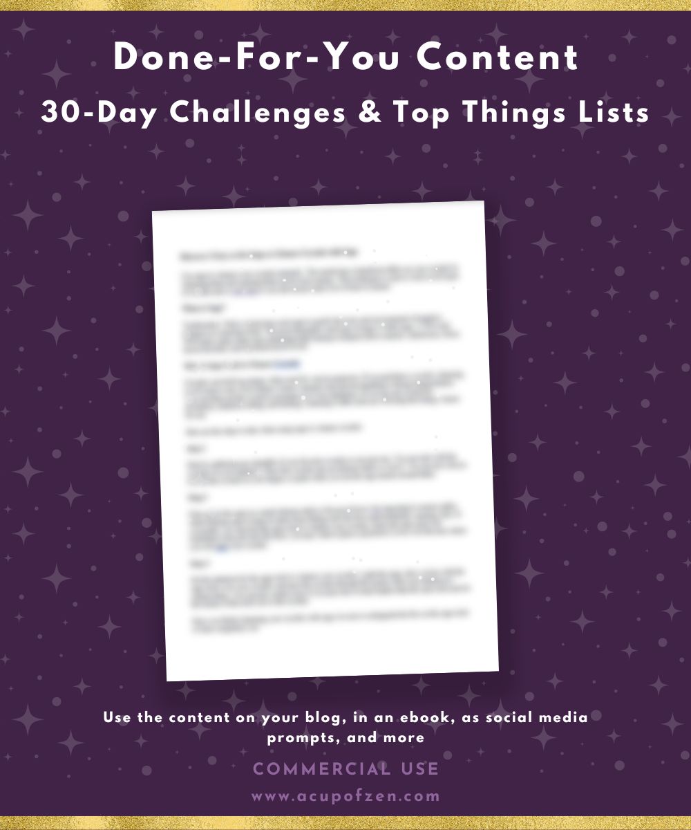 PLR Content Lists of 30 Day Challenges & Top Things for Entrepreneurs