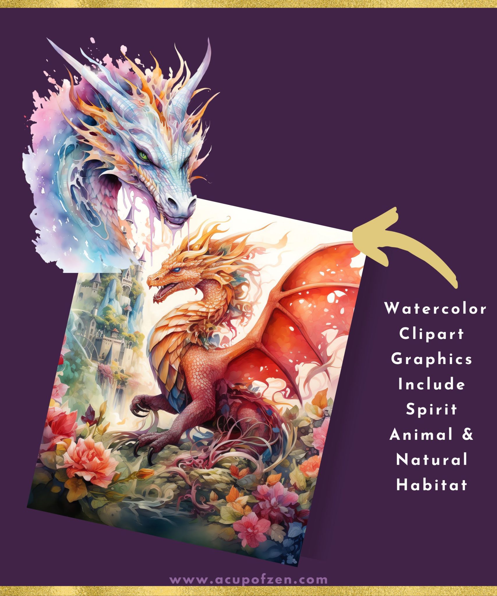 Dragon Spirit Animal Watercolor Commercial Use Graphics