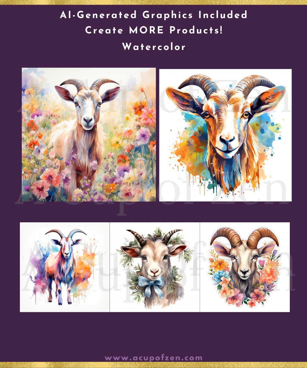 Spirit Animals Goat Watercolor Graphics Commercial Use